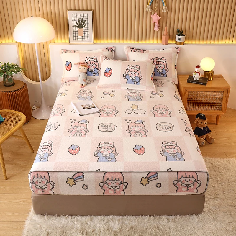 

Coral Fleece Bed Sheet Warm And Anti-Wrinkle Sheets Bed All-Around Elastic Band 1pc Bedding-Set Bed Pad Cover Protector