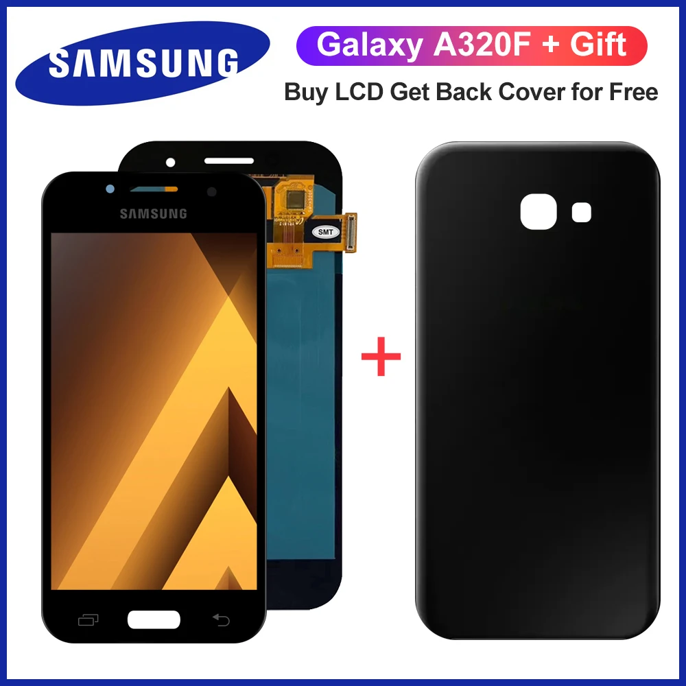 

Дисплей Super AMOLED для Samsung Galaxy A3 2017, A320, сенсорный экран, дигитайзер в сборе + Крышка батарейного отсека для SM-A320F A320M, A320Y, ЖК-дисплей
