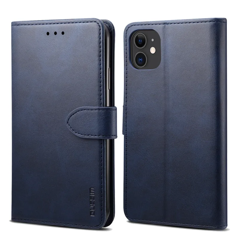 Синий Кожаный чехол для iPhone 11 Pro Max XS Max XR X 8 7 6 6S Plus откидной Чехол-бумажник для samsung S10 S9 S8 Plus S10E Note 10 9 8 чехол s - Цвет: Синий
