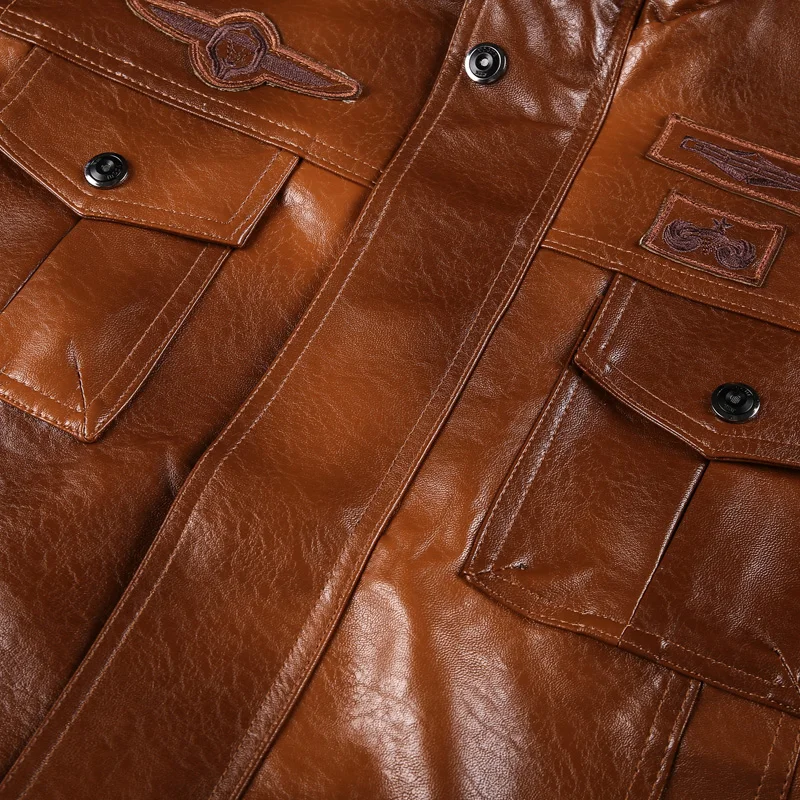 Новая модная мужская коричневая кожаная куртка в винтажном стиле верхняя одежда