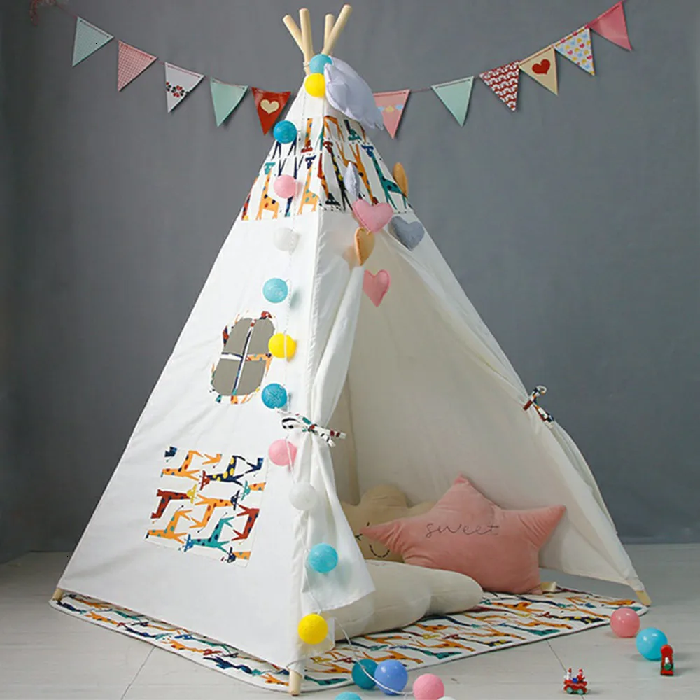 WJ3687F Большая небеленая парусиновая палатка-Типи, портативная детская палатка, индийские игрушечные палатки, детские палатки, маленькие украшения для дома - Цвет: WJ3687F
