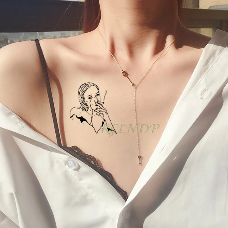 Waterproof Temporary Tattoo Sticker Sexy Girl Fake Tatto Cool Smoking lady Flash Tatoo Shoulder Wrist belly Foot For Men Women | Красота и