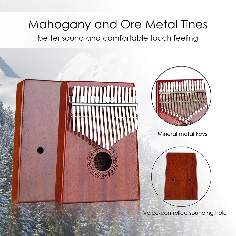 Gecko Kalimba Thumb Piano 17 Keys Solid Mahogany Body Musical Instrument With EVA Case Pickup Learning Book Tune Hammer enlarge