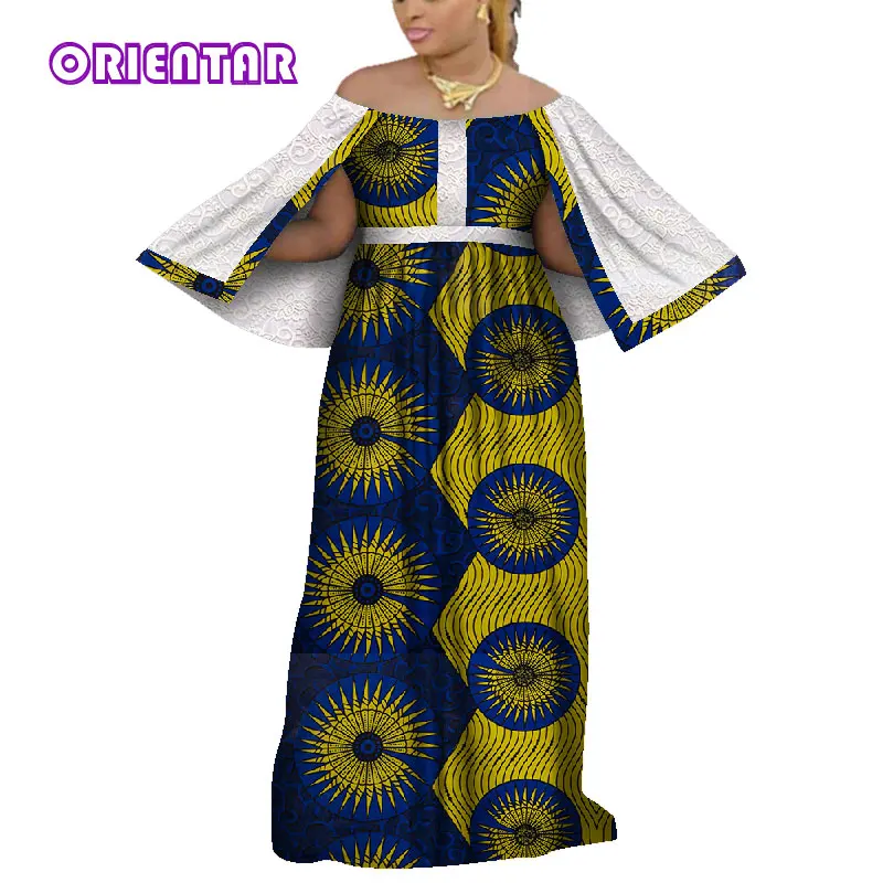 ORIENTAR Long Dress African Dresses for Women Fashion Slash Neck Lace Shawl Lady Robe Africaine Femme African Clothes WY4231