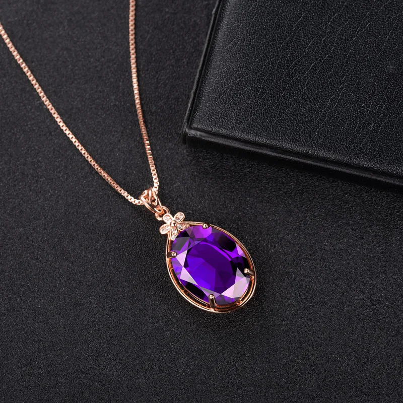 Дайвуджан Элегантное овальное кулонное ожерелье с аметистом для женщин, украшение из серебра 925 с драгоценным камнем, цветок, подарок на свадьбу.