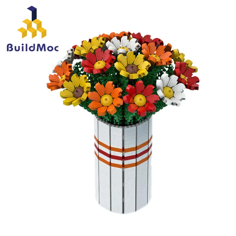 

Buildmoc A Bunch Of Colorful Flowers Roses Brick Potted Plants Building Blocks House Home Decoration Toys Children's Gifts