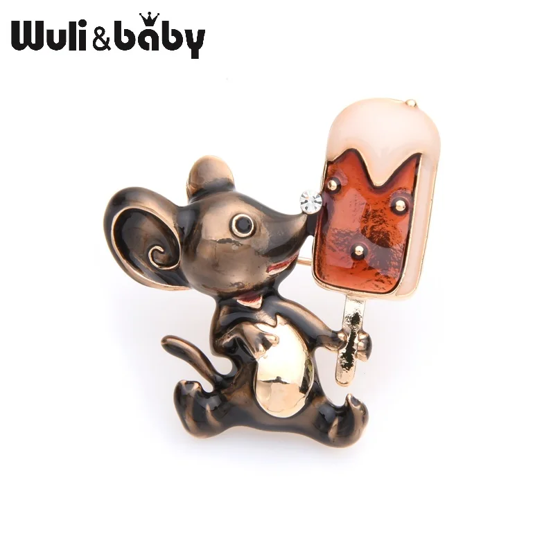 Wuli&baby прекрасный Мышь мороженое Броши Для женщин сплав эмалированная брошь с животным, булавки, подарки