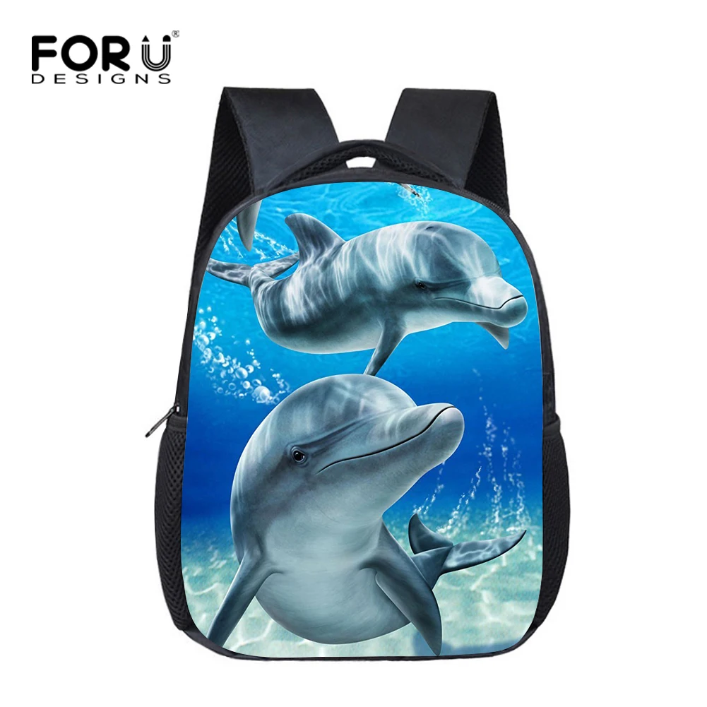 

FORUDESIGNS Ocean 3d Animal Dolphin School Bags for Student Kids Cool Boys Girls Bookbags Small Zoo Print Toddler Schoolbags