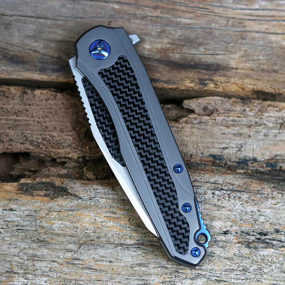 

M390 blade titanium alloy and carbon fiber handle rescue foldable outdoor climbing fruit EDC tool knife Christmas gift