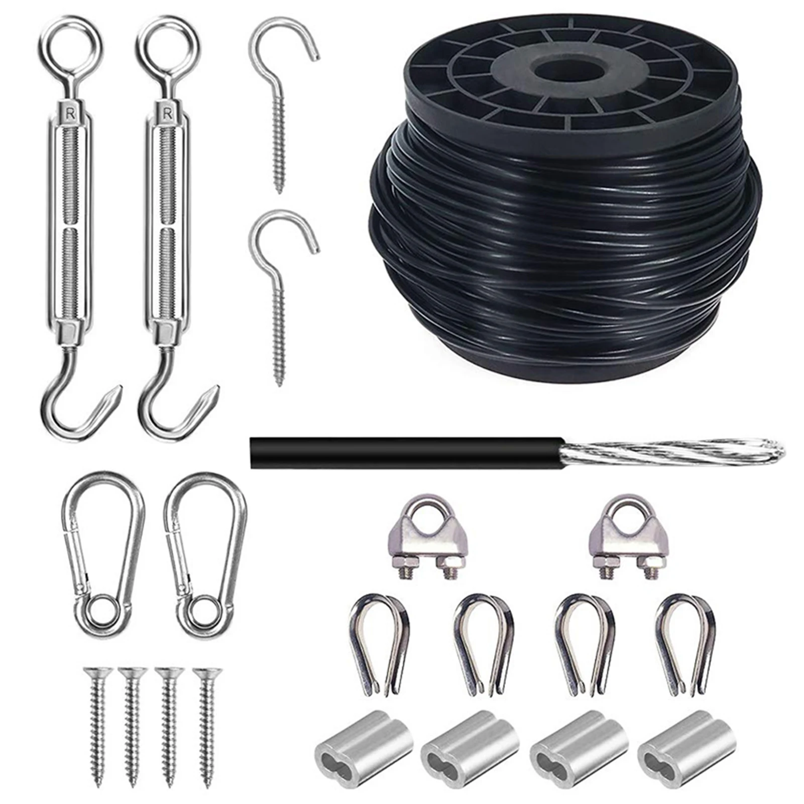 

Rustproof Weather Resistance Guide Wire Easy Install Stainless Steel Suspension OD Coated Hook Screw Outdoor Lights Hanging Kit