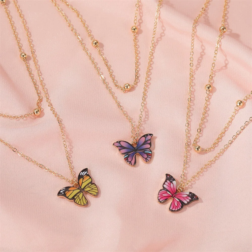 

TOBILO 2022 New Colorful Butterfly Pendant Necklace for Women Vintage Gold Color Wedding Necklace Choker Jewelry Accessories
