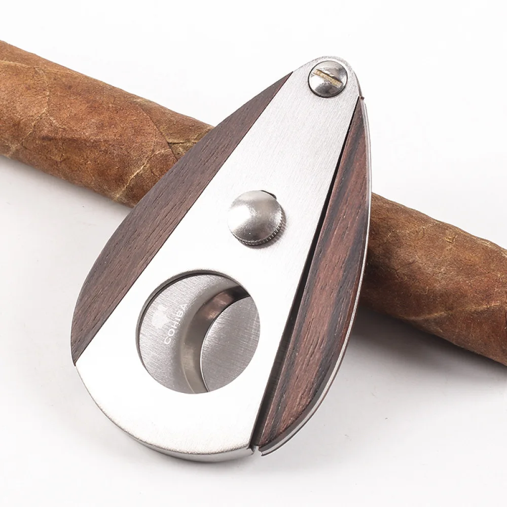 DEJAYA Cohiba Sandalwood Cigar Cutter Cigar Scissors Wood Sector Edged Stainless Steel Blade Accessories
