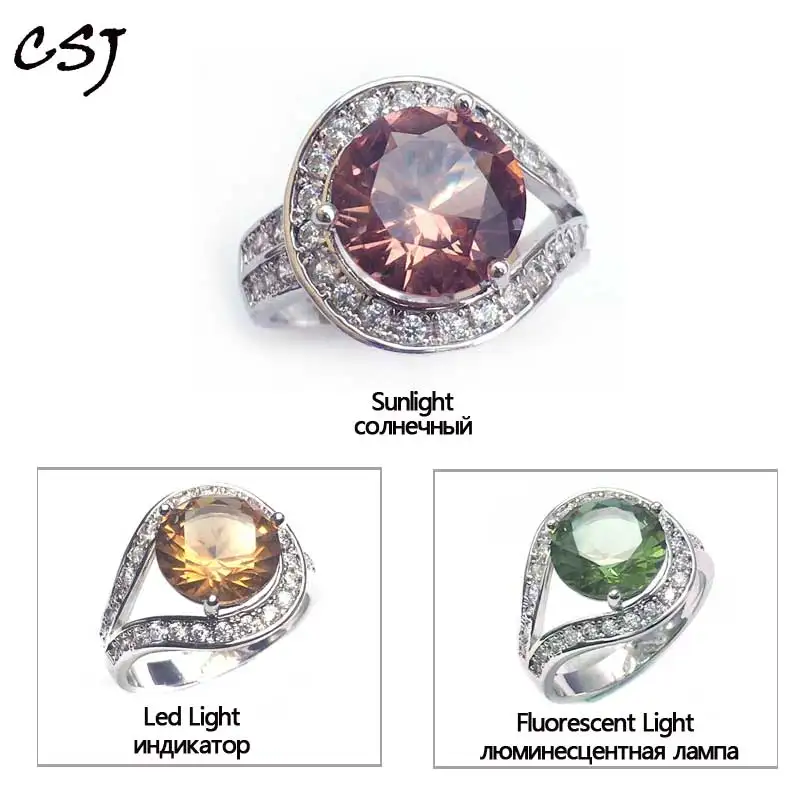 

Женское кольцо из зултанита CSJ, новое дизайнерское кольцо из сультанита 10 мм, вечерние ювелирные украшения, свадебный подарок