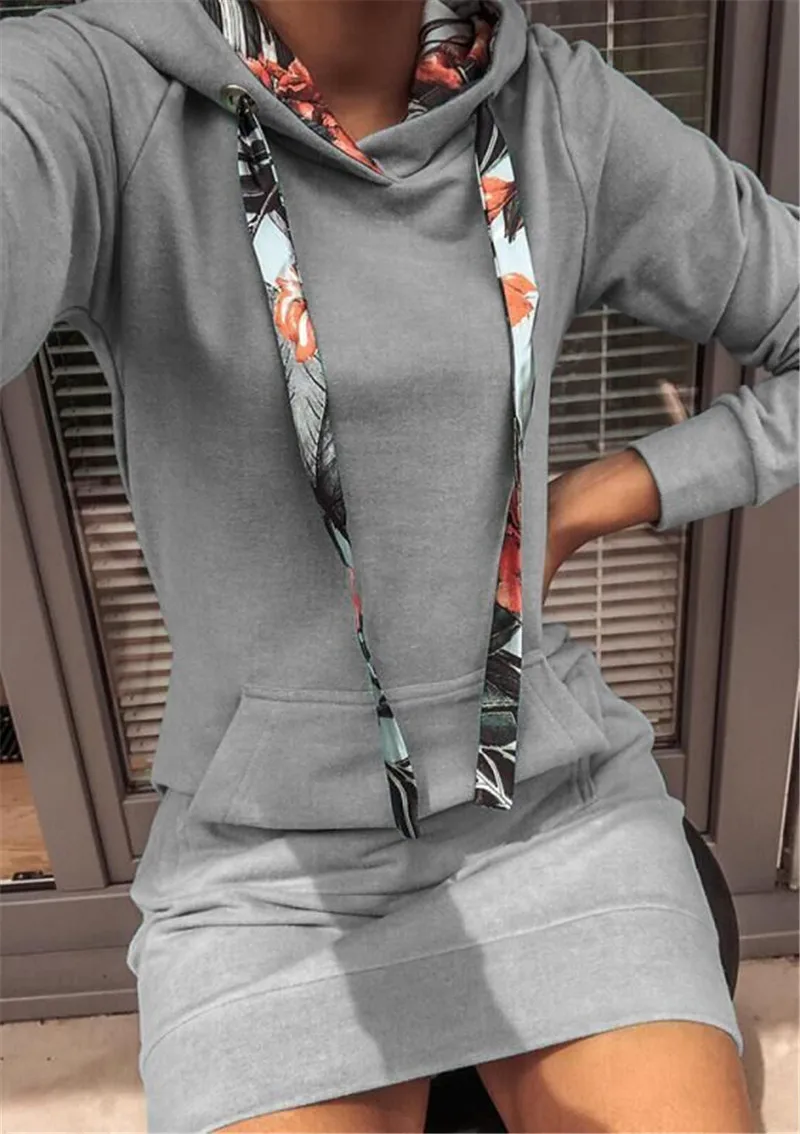 

Spring Autumn Hoodies Women's Dress Casual Long Sleeve Drawstring Sport Dresses Female 2021 New Loose Fashion Lady Clothes
