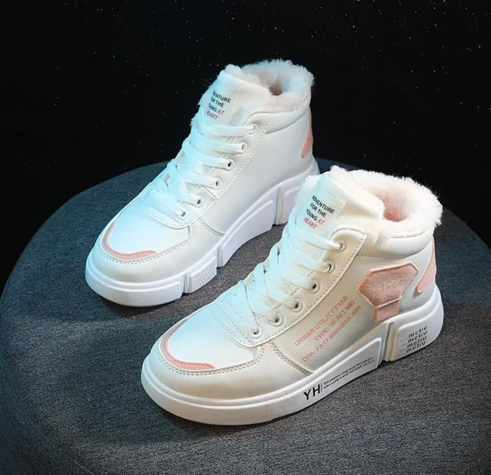 white pink 2 Г., женские утепленные ботинки уличная зимняя плюшевая повседневная обувь на шнуровке женские зимние ботинки обувь, zapotos mujer, теплые кроссовки - Цвет: white pink 2