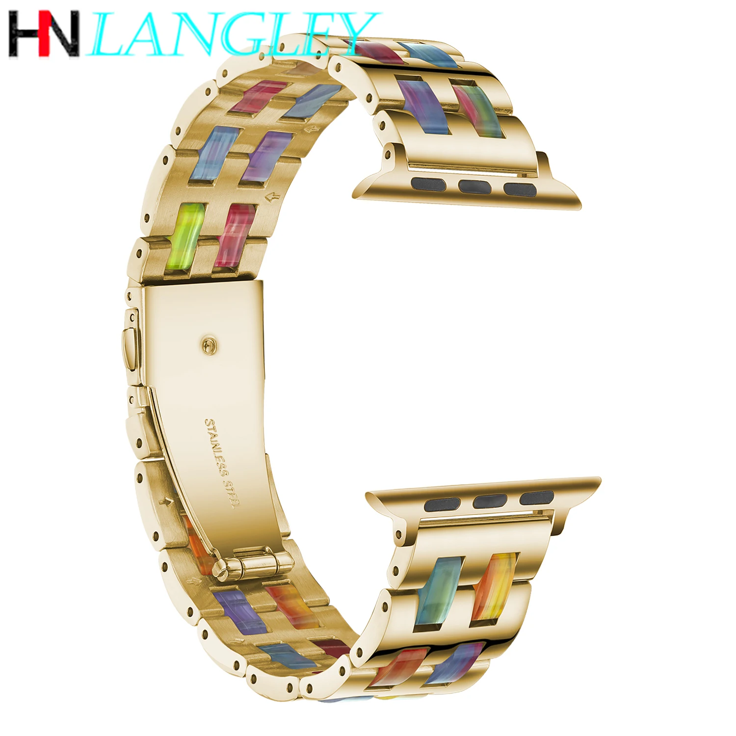 

Luxury Resin +Stainless Steel Strap Watch Band for Apple Watch Band 40mm 44mm 38 42mm for IWatch Series 6 5 4 3 2Women Bracelet