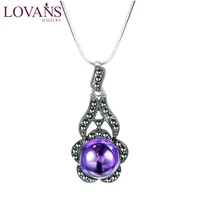 lovans women vintage purple 925 sterling silver pendant zircon necklace charm jewelry accessory for wedding party