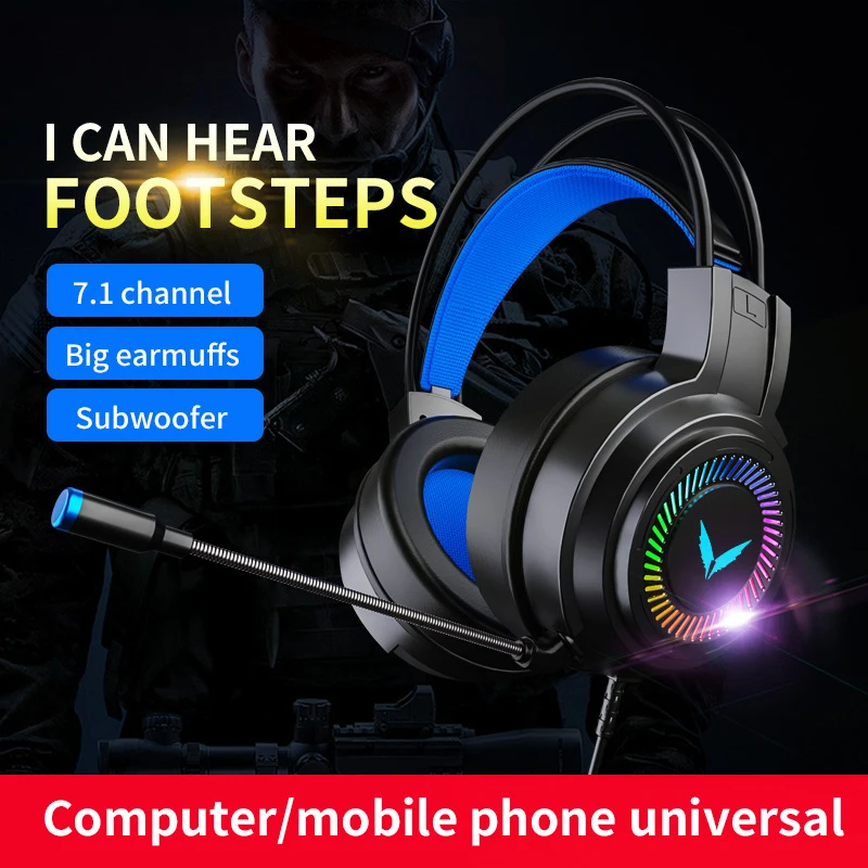 

Newest Wired Gaming Headsets 4D Surround Sound Stereo Wired Earphones USB Microphone With Colorful Light PC Laptop Game Headset