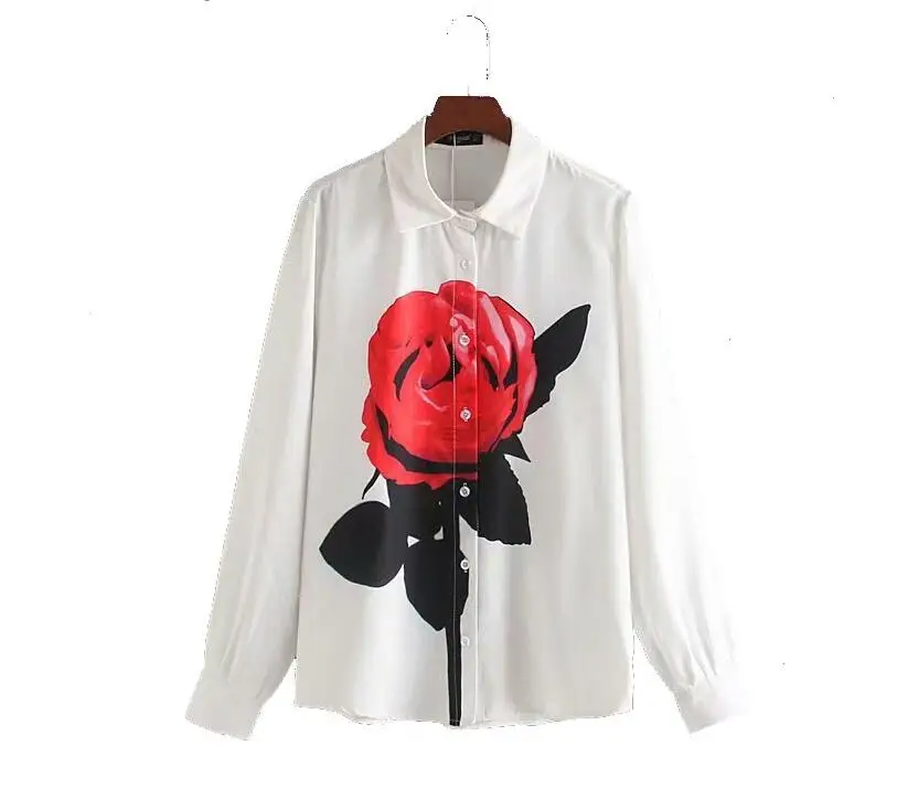 women chic red floral print white color blouse turn down collar office ladies fashion shirts tops |