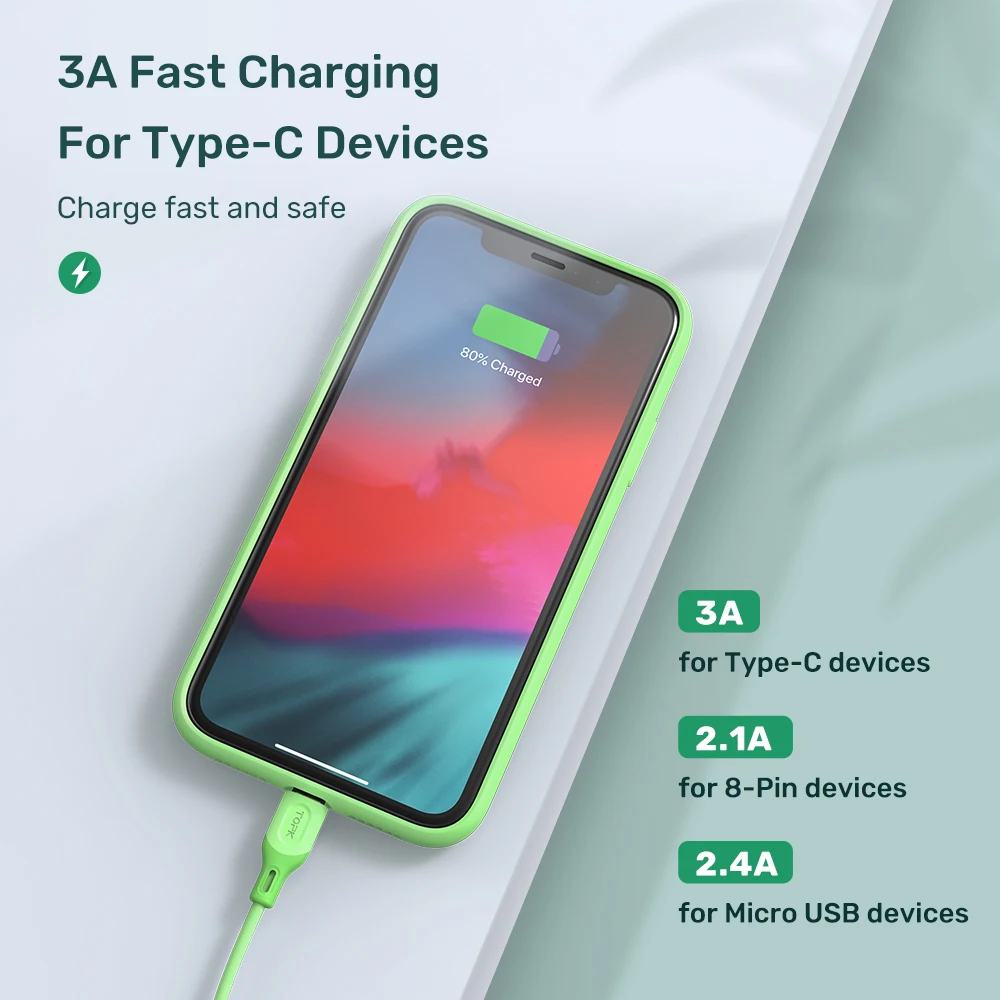 TOPK AN84 Micro USB Type C кабель для XiaoMi redmi note 9 3A Быстрая зарядка жидкий силиконовый