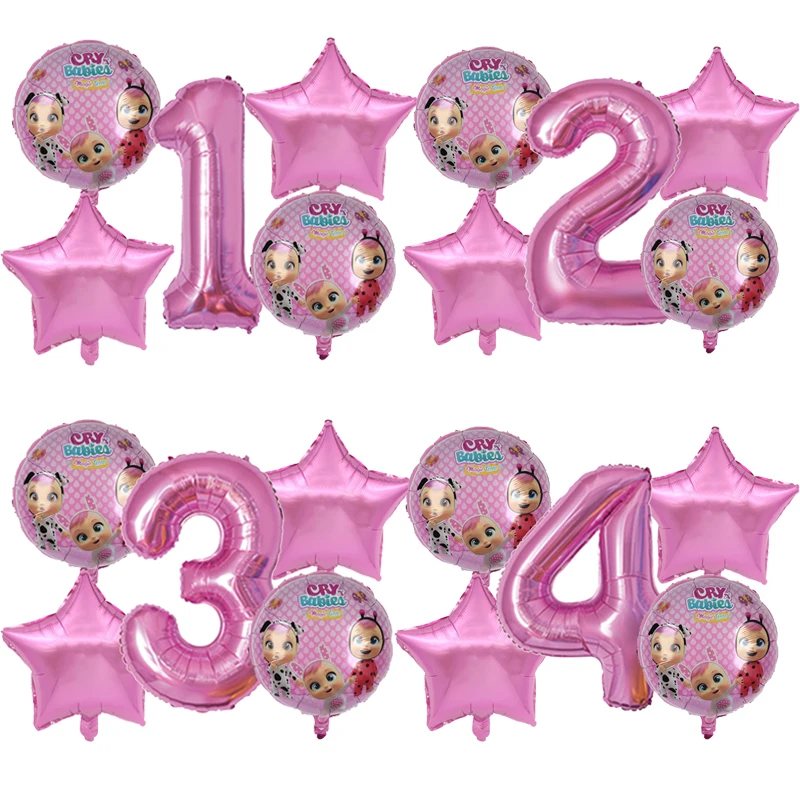 

5Pcs Cry Babies Balloon Uni Horn Angle Doll Crying Baby Foil Ballons Happy Birthday Party Decorations Kids Shower Girl Toys