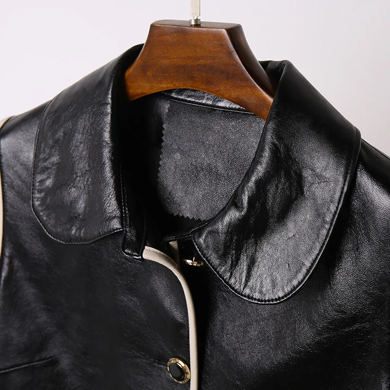 Spring Autumn France Style Women's Elegant Genuine Leather Jackets Hot Chic Pockets Sheepskin Coat C203