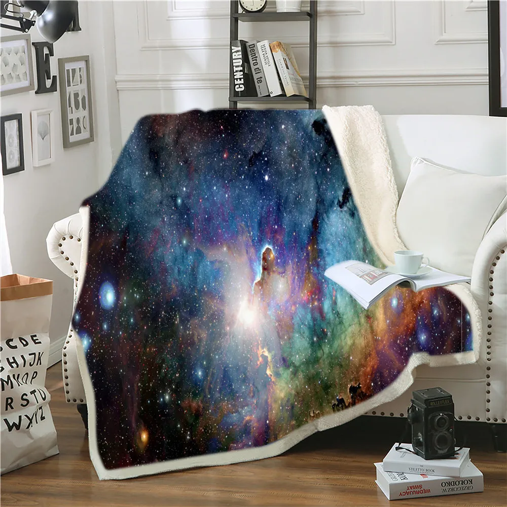 3D Galaxy одеяло космическое шерпа Флисовое на диван кровать 150x200 см покрывало теплое