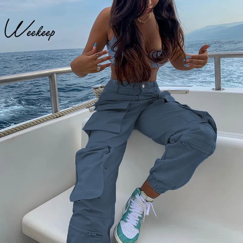 Женские брюки карго Weekeep уличные с высокой талией на пуговицах женские модные в