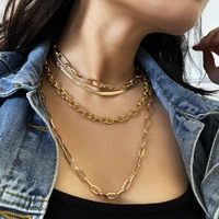 multi layer herringbone choker necklace for women gold color chunky paper clip snake chain necklaces trendy charm jewelry