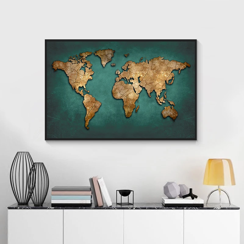 Большой Абстрактная живопись карта мира Печать на холсте планета плиты плакат