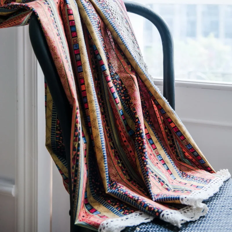 Занавески с цветным полосатым принтом оранжевые хлопковые художественные