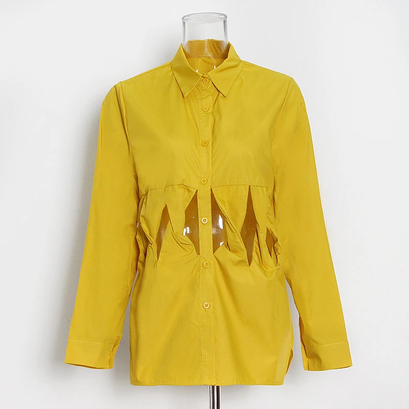 Женская Свободная блузка с отложным воротником длинным рукавом и