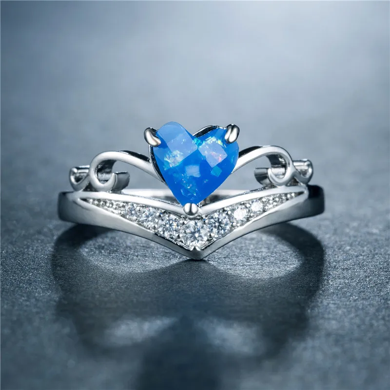 Мода леди сердце кольцо дизайн медный покрытый белым золотом и цирконием