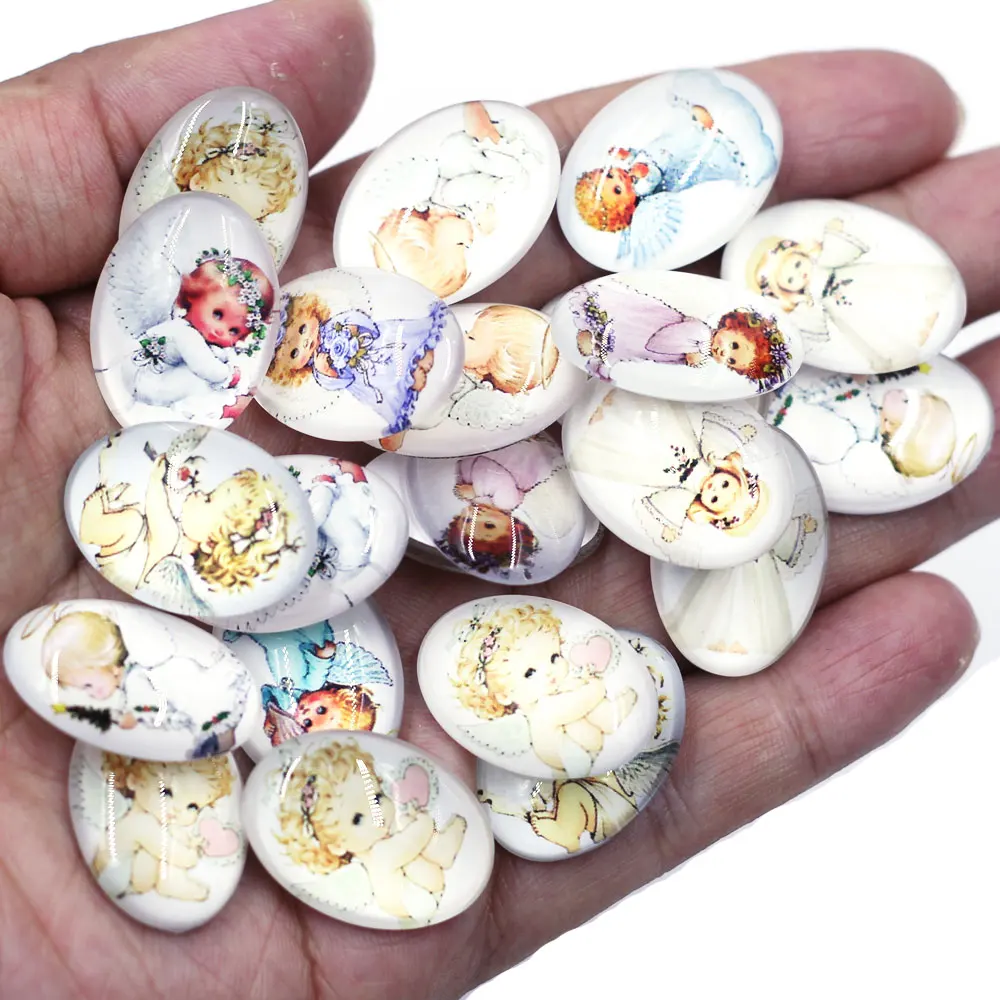 

20PCS Mixed Baby Angel Flower Floral Oval 18x25mm Glass Cameos Cabochons DIY Embellishment Scrapbook Handbag Crafts Accessories