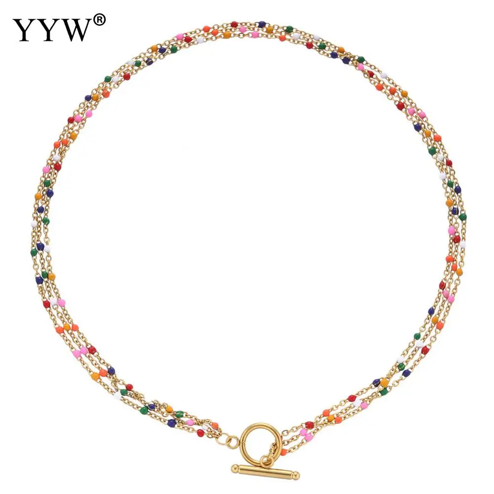 

Stainless Steel Chain Necklace For Women Bohemian Fashion Jewelry Rainbow Necklace Sugar Color Friend Gift Summer Accessories