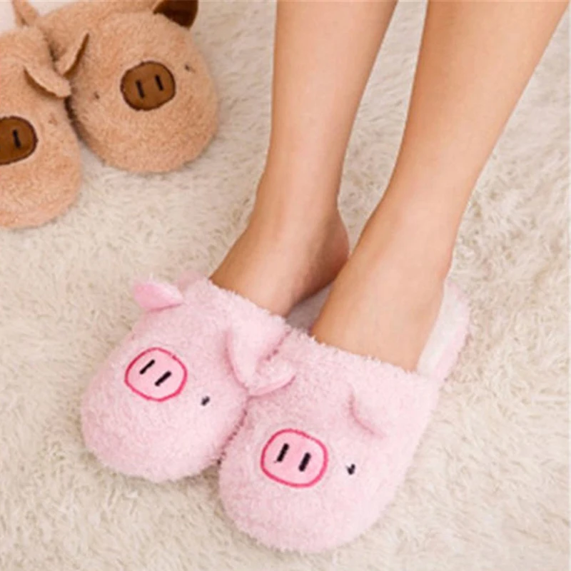 

New Lovely Women Flip Flop Floor Soft Stripe Slippers Female Shoes Girls Winter Spring Warm Shoes Cute Pig Shape Home Flock