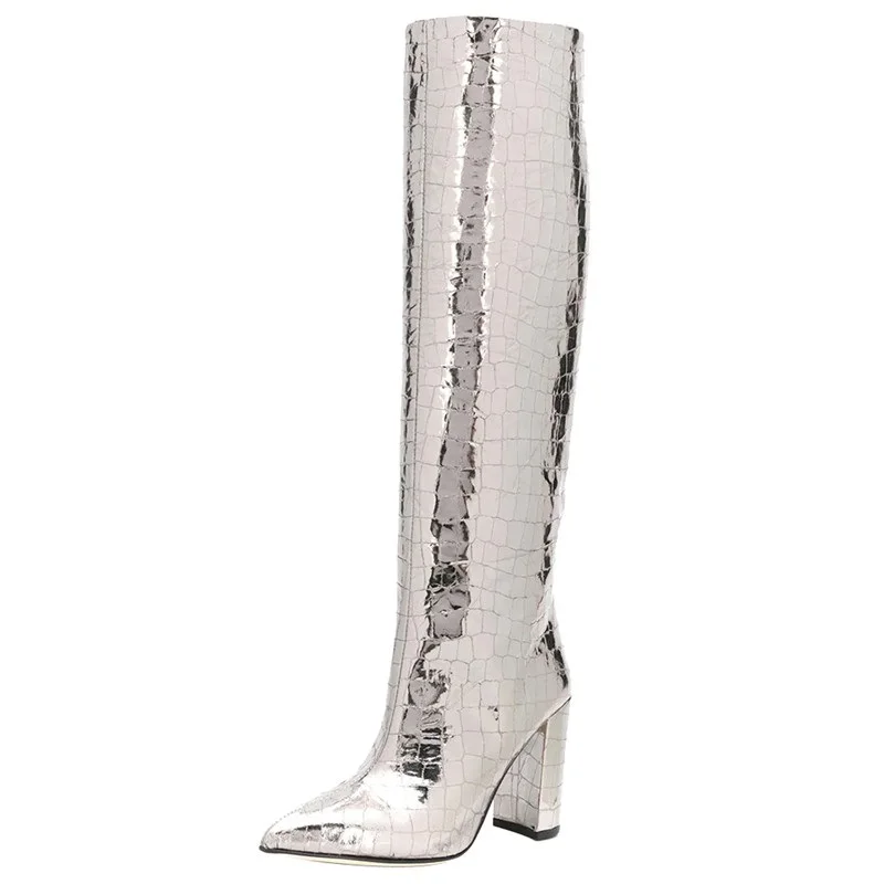 Женские сапоги до колена с острым носком из искусственной кожи | Обувь