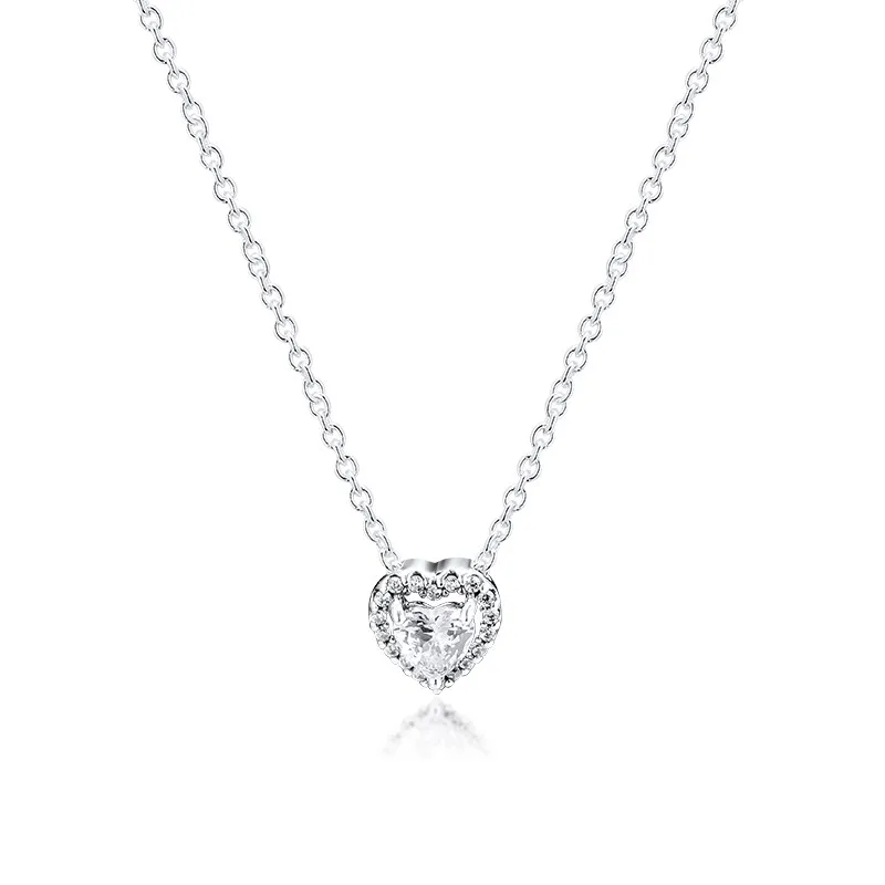 

Elevated Heart Love Statement Necklaces for Women Pave Stone 925 Sterling Silver Necklace Jewelry Female Choker Silver Chain