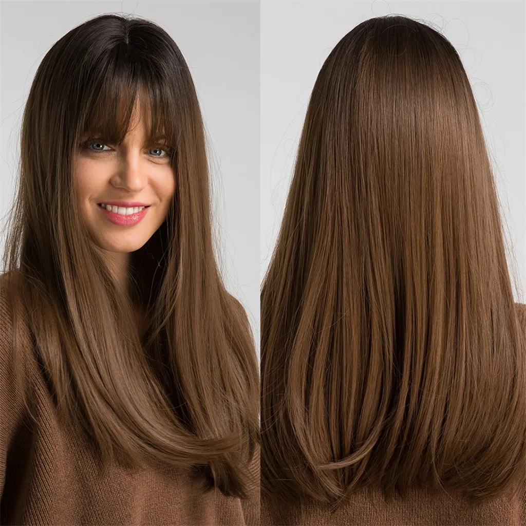 Парик высокого Температура коричневый длинный прямой прозрачный кружева