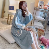 nightgown women autumn and winter thick coral fleece long pajamas women winter flannel bathrobe sweet and cute home service