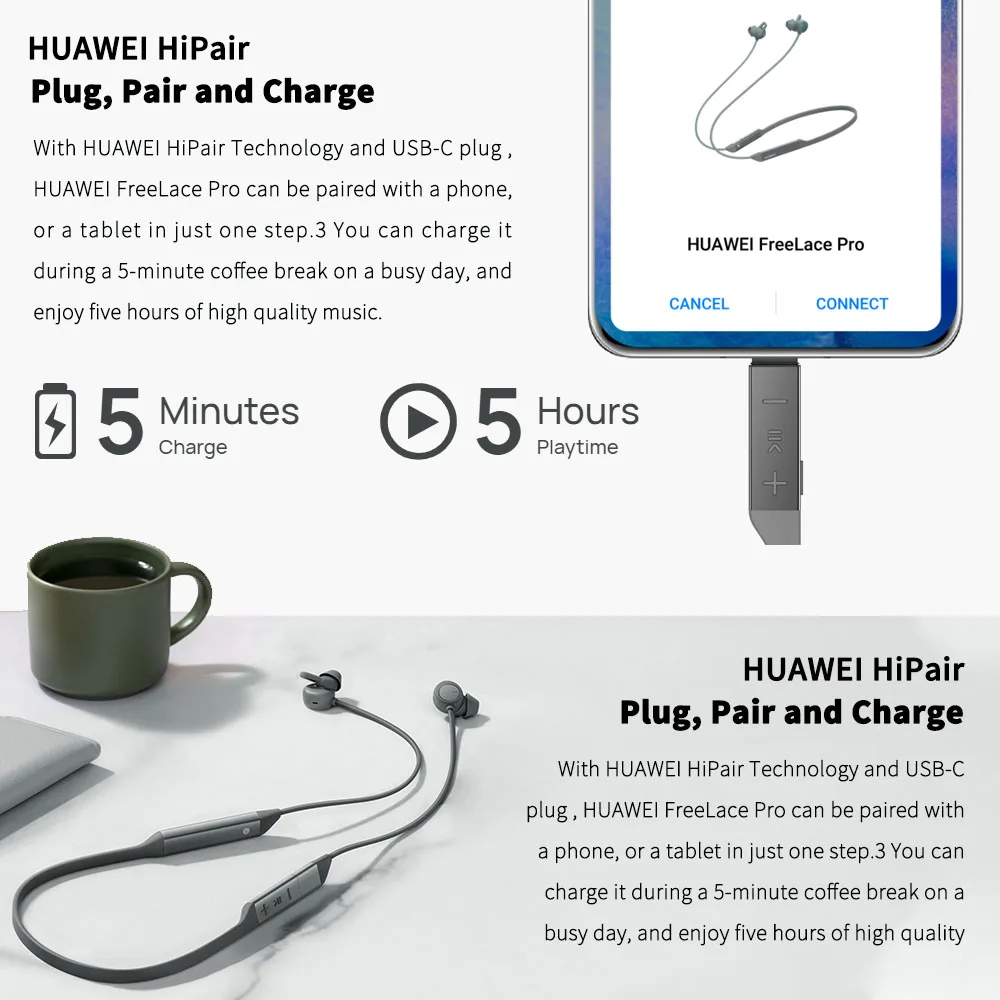 huawei freelace pro wireless headphones dual mic active noise cancellation earphone 14 mm powerful dynamic neckband earbuds free global shipping