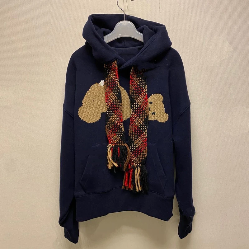 

2021 autumn and winter new bear embroidery ribbon hooded sweater women loose casual thick hoodie
