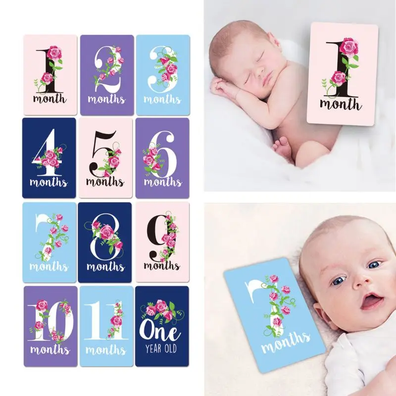Foto de aniversario de beb&eacute; para capturar tarjetas de momentos especiales del primer a&ntilde;o de su beb&eacute;-Juego de 12 tarjetas fotogr&aacute;ficas, accesorios de fotograf&iacute;a-0