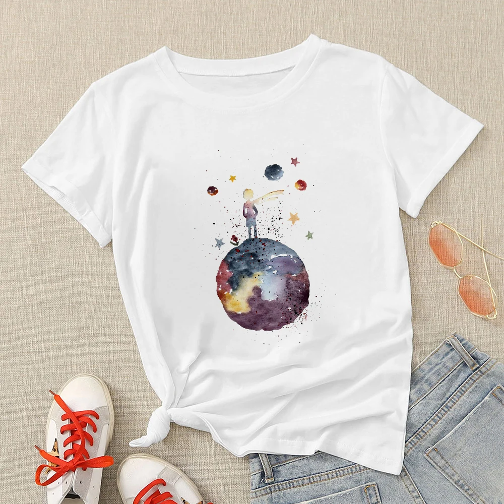 

Little Prince and Rose Aesthetic Love T Shirt Women 2021 New Tops Fashion Printed Design Tee shirt European style Trend T-shirts