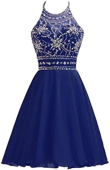 

ANGELSBRIDEP High Neck Short Homecoming Dresses Vestidos De Festa Sparkly Beaded Chiffon Pageant Party Dresses Plus Size