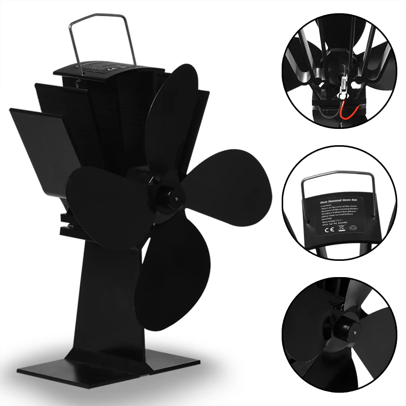 

Black Fireplace 4 Blades Heat Powered Stove Fan Log Wood Burner Ecofan Quiet Home Fireplace Fan Efficient Heat Distribution
