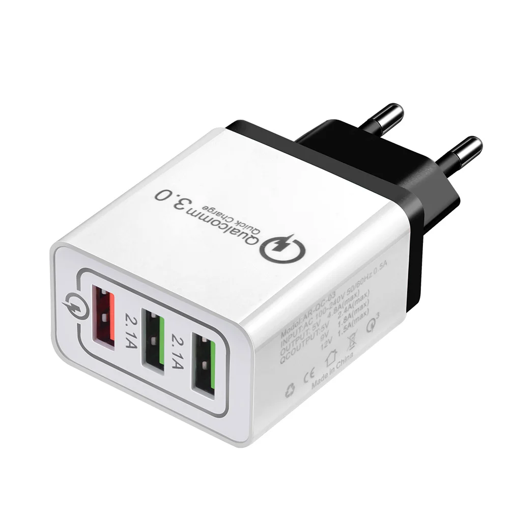 USB зарядное устройство QC3.0 2.1A Быстрая быстрая зарядка 3 порта штепсельная вилка
