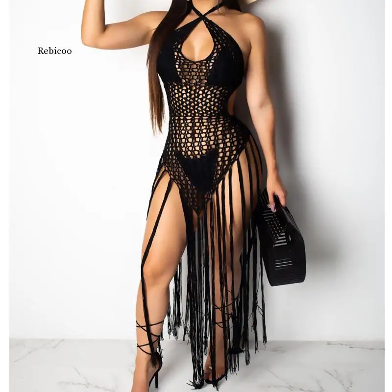 

2019 summer Crochet hollow out tassel Beach Cover up dress sexy women bikini swimsuit Cover ups bathing suit Cover up Robe Plage