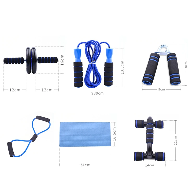 

7set Jump Rope Resistance Bands Push Up Stand Bar Abdominal Wheel AB Roller Grip Strength Home Gym Abdominal Muscle Training