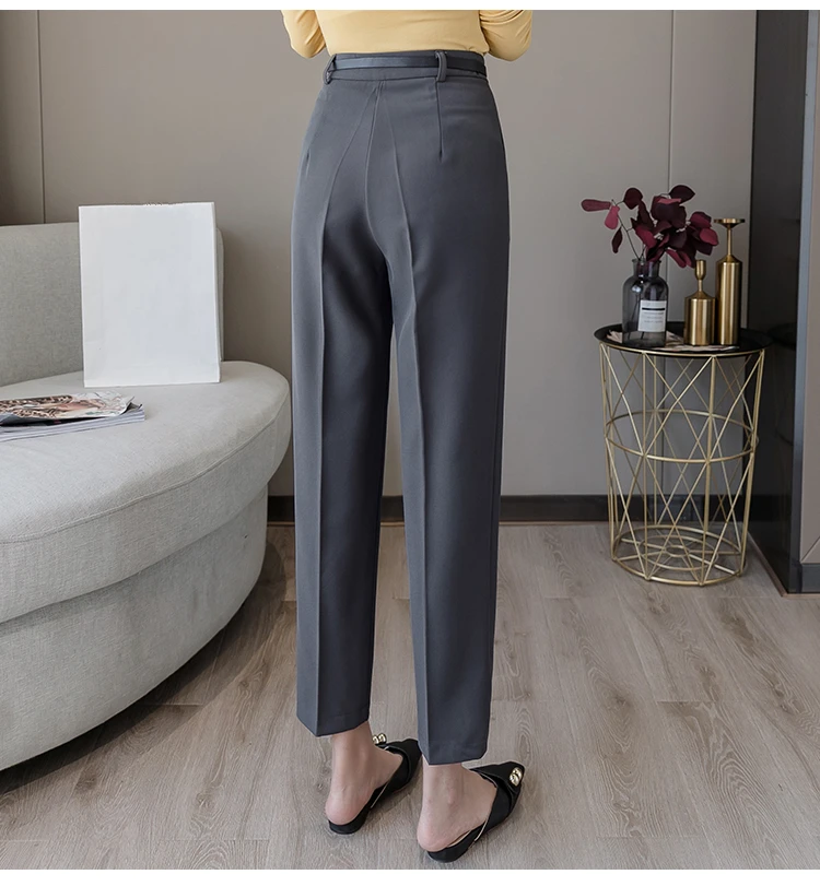 

REALEFT 2020 New Spring Summer OL Style Women Formal Harem Pants Pockets High Waist Elegant Office Lady Ankle-Length Pants